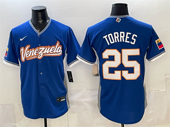 Men's Venezuela Baseball #25 Gleyber Torres Royal 2026 World Baseball Classic Road Stadium Stitched Jersey Men's Venezuela Baseball #25 Gleyber Torres Royal 2026 World Baseball Classic Road Stadium Stitched Jersey