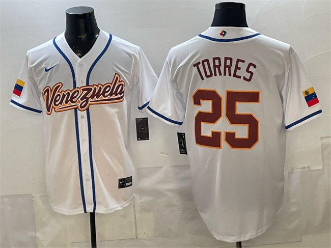 Men's Venezuela Baseball #25 Gleyber Torres White 2026 World Baseball Classic Home Stadium Stitched Jersey Men's Venezuela Baseball #25 Gleyber Torres White 2026 World Baseball Classic Home Stadium Stitched Jersey