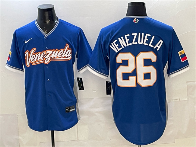 Men's Venezuela Baseball #26 Venezuela Royal 2026 World Baseball Classic Road Stadium Stitched Jersey Men's Venezuela Baseball #26 Venezuela Royal 2026 World Baseball Classic Road Stadium Stitched Jersey
