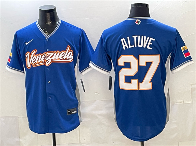 Men's Venezuela Baseball #27 Jose Altuve Royal 2026 World Baseball Classic Road Stadium Stitched Jersey Men's Venezuela Baseball #27 Jose Altuve Royal 2026 World Baseball Classic Road Stadium Stitched Jersey