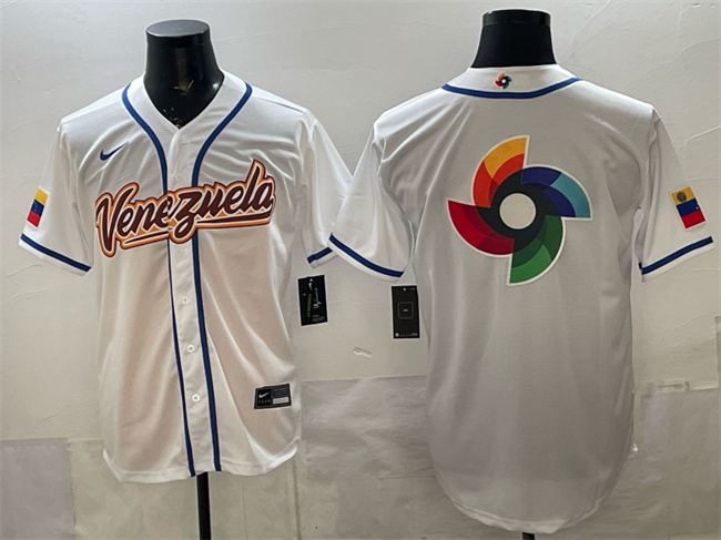 Men's Venezuela Baseball White 2026 World Baseball Classic Big Logo Home Stadium Stitched Jersey Men's Venezuela Baseball White 2026 World Baseball Classic Big Logo Home Stadium Stitched Jersey