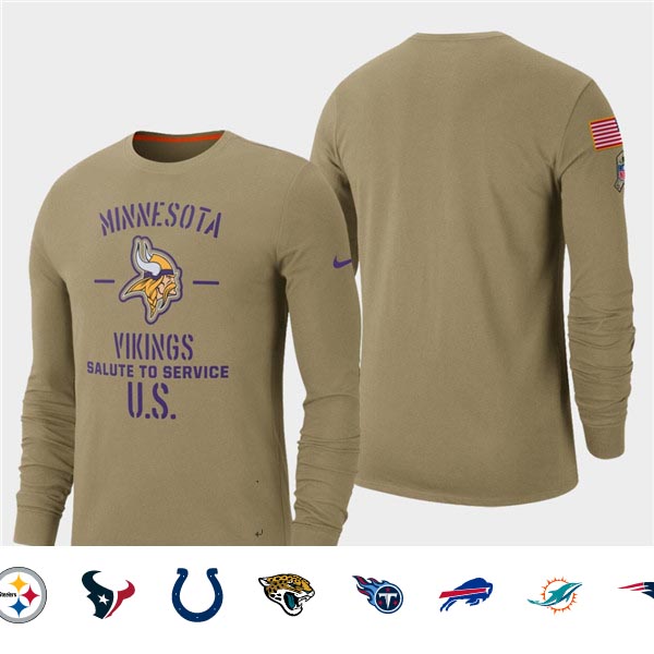 Men's Vikings Tan 2019 Salute to Service Sideline Long Sleeve T-Shirt Men's Vikings Tan 2019 Salute to Service Sideline Long Sleeve T-Shirt