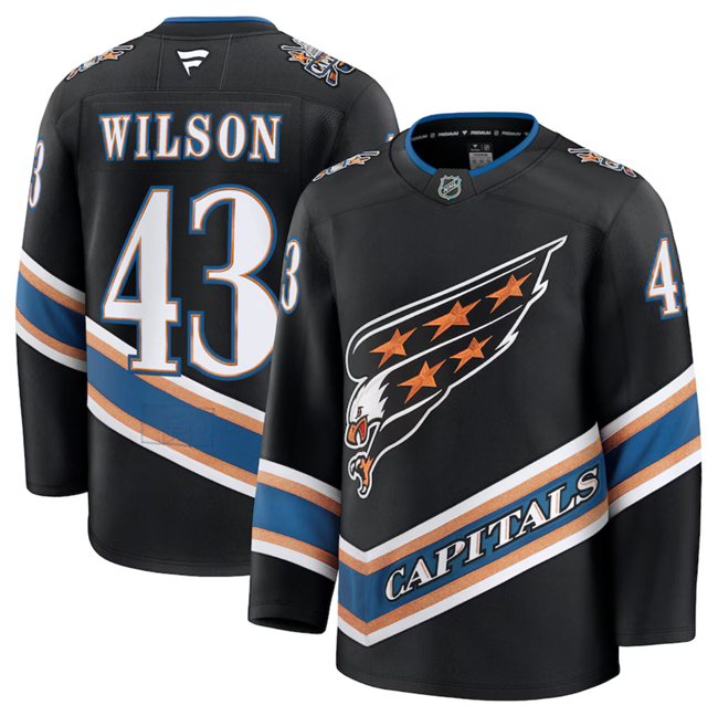 Men's Washington Capitals #43 Tom Wilson Black 2024-25 Alternate Stitched Hockey Jersey Men's Washington Capitals #43 Tom Wilson Black 2024-25 Alternate Stitched Hockey Jersey