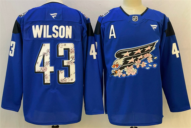 Men's Washington Capitals #43 Tom Wilson Blue Cherry Blossom With A Patch Stitched Hockey Jersey Men's Washington Capitals #43 Tom Wilson Blue Cherry Blossom With A Patch Stitched Hockey Jersey