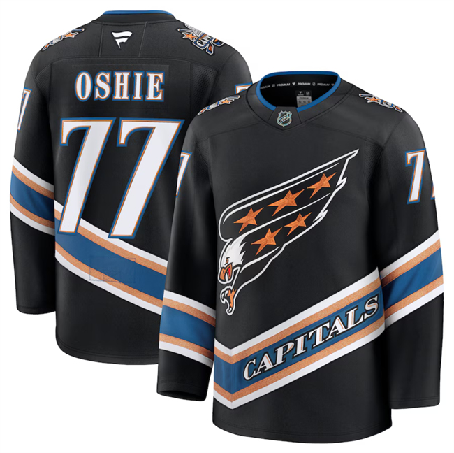 Men's Washington Capitals #77 TJ Oshie Black 2024-25 Alternate Stitched Hockey Jersey Men's Washington Capitals #77 TJ Oshie Black 2024-25 Alternate Stitched Hockey Jersey