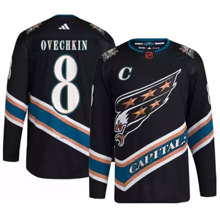 Men's Washington Capitals #8 Alex Ovechkin Black 2022-23 Reverse Retro Stitched Jersey Men's Washington Capitals #8 Alex Ovechkin Black 2022-23 Reverse Retro Stitched Jersey