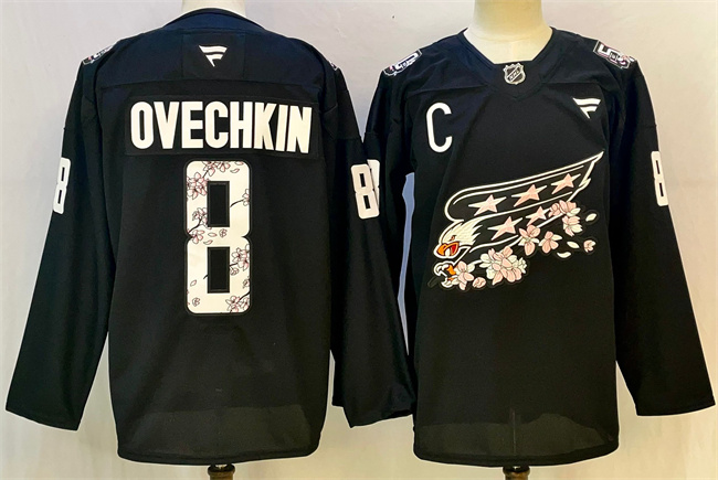 Men's Washington Capitals #8 Alex Ovechkin Black Cherry Blossom With C Patch Stitched Hockey Jersey Men's Washington Capitals #8 Alex Ovechkin Black Cherry Blossom With C Patch Stitched Hockey Jersey