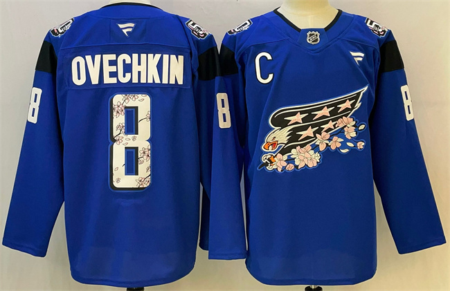 Men's Washington Capitals #8 Alex Ovechkin Blue Cherry Blossom With C Patch Stitched Hockey Jersey Men's Washington Capitals #8 Alex Ovechkin Blue Cherry Blossom With C Patch Stitched Hockey Jersey