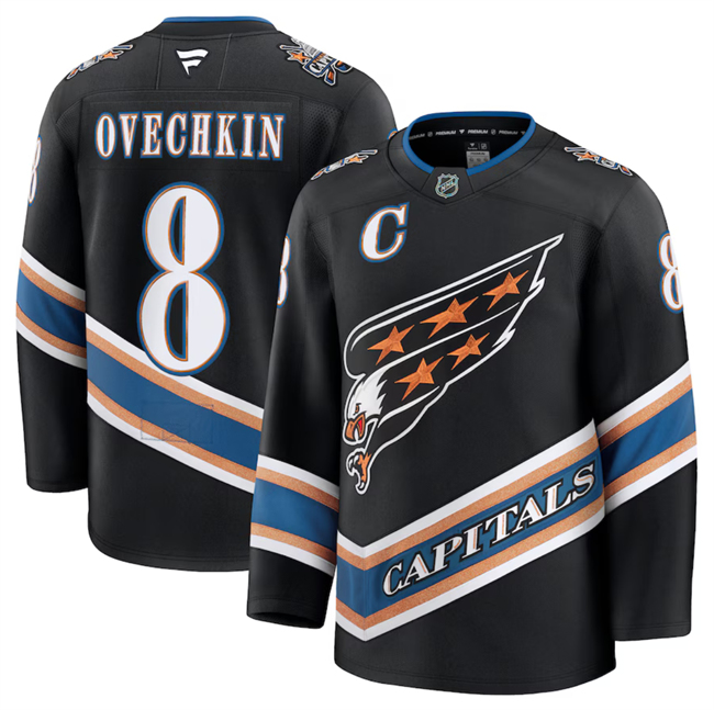 Men's Washington Capitals #8 Alexander Ovechkin Black 2024-25 Alternate Stitched Hockey Jersey Men's Washington Capitals #8 Alexander Ovechkin Black 2024-25 Alternate Stitched Hockey Jersey