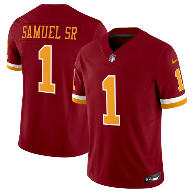 Men's Washington Commanders #1 Deebo Samuel Sr. Burgundy 2025 F.U.S.E. Throwback Limited Stitched Football Jersey Men's Washington Commanders #1 Deebo Samuel Sr. Burgundy 2025 F.U.S.E. Throwback Limited Stitched Football Jersey