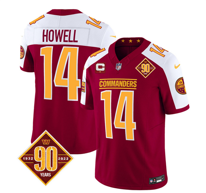 Men's Washington Commanders #14 Sam Howell Burgundy White 2023 F.U.S.E. With 1-Star C Patch 90th Anniversary Vapor Limited Stitched Football Jersey Men's Washington Commanders #14 Sam Howell Burgundy White 2023 F.U.S.E. With 1-Star C Patch 90th Anniversary Vapor Limited Stitched Football Jersey