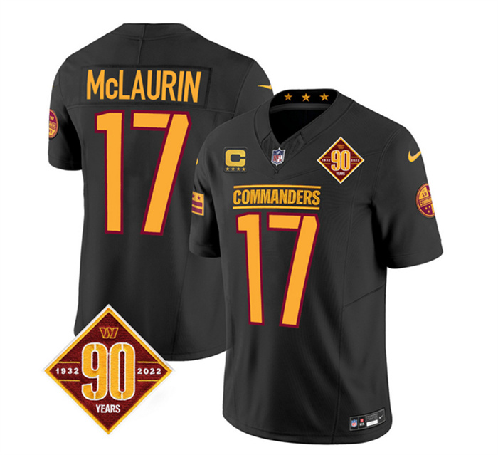 Men's Washington Commanders #17 Terry McLaurin Black 2023 F.U.S.E. With 4-Star C Patch 90th Anniversary Vapor Limited Stitched Football Jersey Men's Washington Commanders #17 Terry McLaurin Black 2023 F.U.S.E. With 4-Star C Patch 90th Anniversary Vapor Limited Stitched Football Jersey