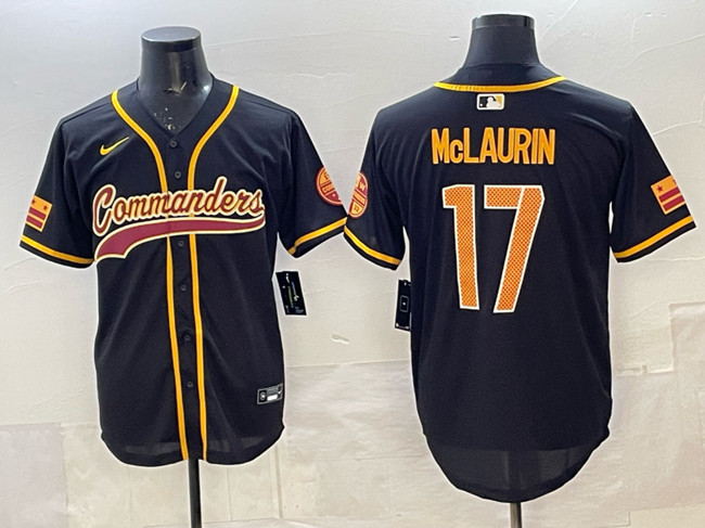 Men's Washington Commanders #17 Terry McLaurin Black Limited Stitched Baseball Jersey Men's Washington Commanders #17 Terry McLaurin Black Limited Stitched Baseball Jersey