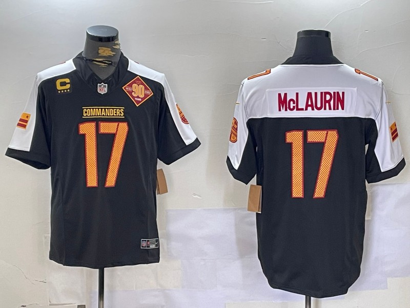 Men's Washington Commanders #17 Terry McLaurin Black White 2023 F.U.S.E. With 4-Star C Patch 90th Anniversary Vapor Limited Stitched Football Jersey