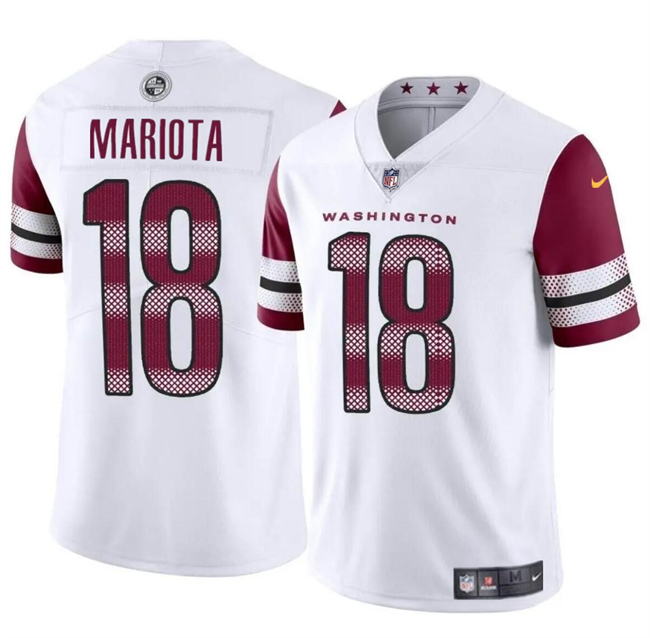 Men's Washington Commanders #18 Marcus Mariota White 2024 Vapor Limited Stitched Football Jersey Men's Washington Commanders #18 Marcus Mariota White 2024 Vapor Limited Stitched Football Jersey