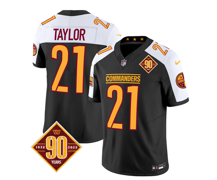 Men's Washington Commanders #21 Sean Taylor Black White 2023 F.U.S.E. 90th Anniversary Vapor Limited Stitched Football Jersey Men's Washington Commanders #21 Sean Taylor Black White 2023 F.U.S.E. 90th Anniversary Vapor Limited Stitched Football Jersey