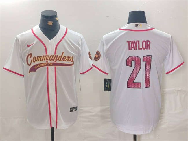 Men's Washington Commanders #21 Sean Taylor White With Patch Cool Base Stitched Baseball Jersey Men's Washington Commanders #21 Sean Taylor White With Patch Cool Base Stitched Baseball Jersey