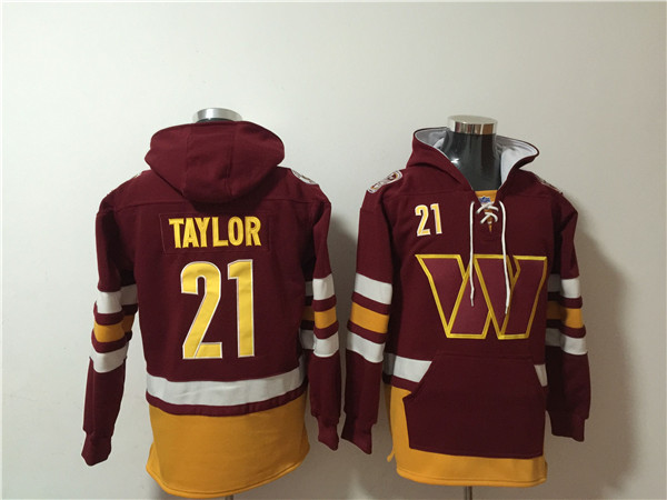 Men's Washington Commanders #21 Sean Taylor Yellow Burgundy Lace-Up Pullover Hoodie