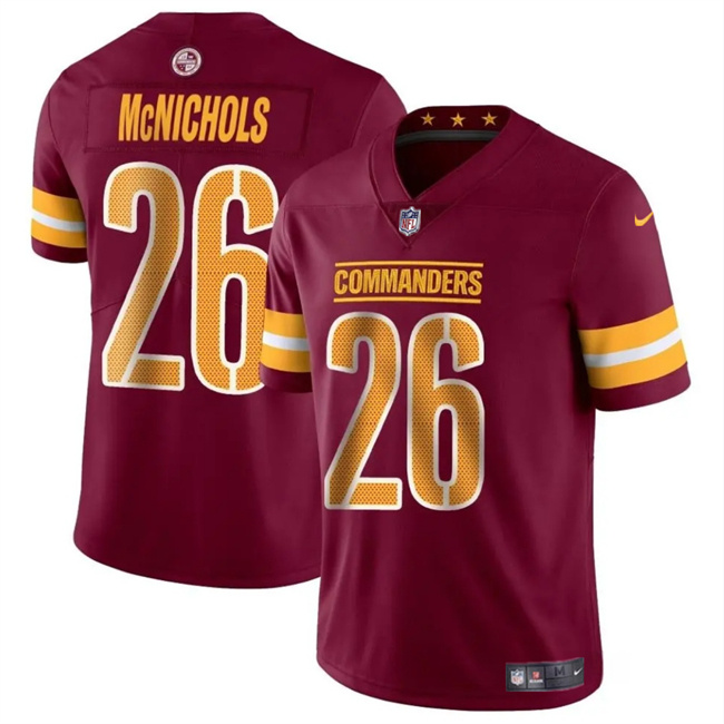 Men's Washington Commanders #26 Jeremy McNichols Burgundy 2024 Vapor Limited Stitched Football Jersey Men's Washington Commanders #26 Jeremy McNichols Burgundy 2024 Vapor Limited Stitched Football Jersey