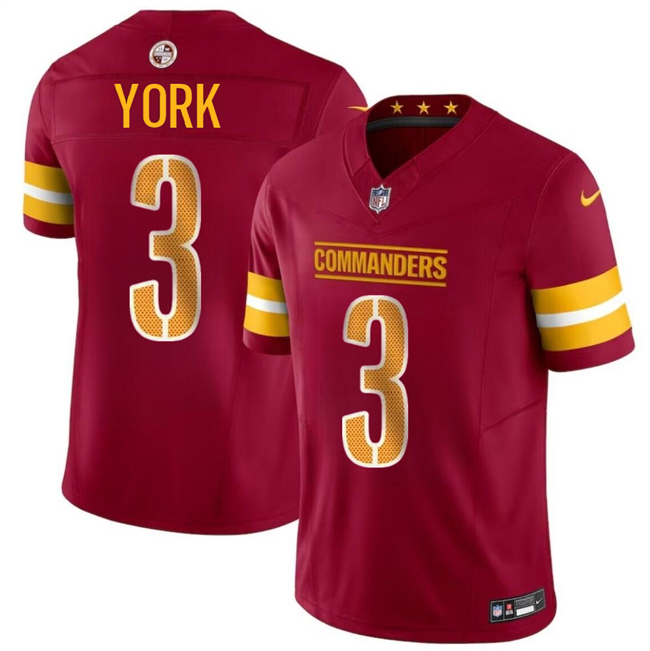 Men's Washington Commanders #3 Cade York Burgundy 2024 F.U.S.E Vapor Limited Stitched Football Jersey Men's Washington Commanders #3 Cade York Burgundy 2024 F.U.S.E Vapor Limited Stitched Football Jersey
