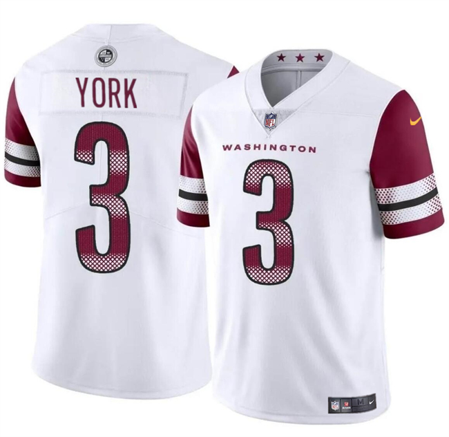 Men's Washington Commanders #3 Cade York White 2024 Vapor Limited Stitched Football Jersey Men's Washington Commanders #3 Cade York White 2024 Vapor Limited Stitched Football Jersey