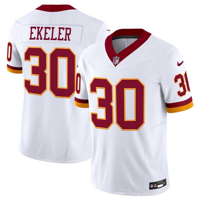 Men's Washington Commanders #30 Austin Ekeler White 2025 F.U.S.E. Throwback Vapor Limited Stitched Football Jersey Men's Washington Commanders #30 Austin Ekeler White 2025 F.U.S.E. Throwback Vapor Limited Stitched Football Jersey