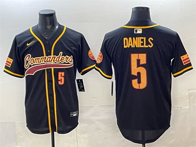 Men's Washington Commanders #5 Jayden Daniels Black Limited Stitched Baseball Jersey Men's Washington Commanders #5 Jayden Daniels Black Limited Stitched Baseball Jersey