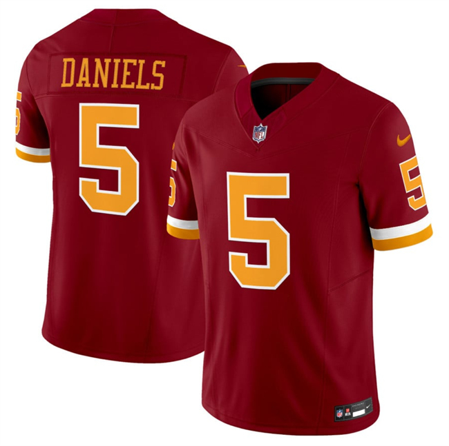 Men's Washington Commanders #5 Jayden Daniels Burgundy 2025 F.U.S.E. Throwback Limited Stitched Football Jersey Men's Washington Commanders #5 Jayden Daniels Burgundy 2025 F.U.S.E. Throwback Limited Stitched Football Jersey
