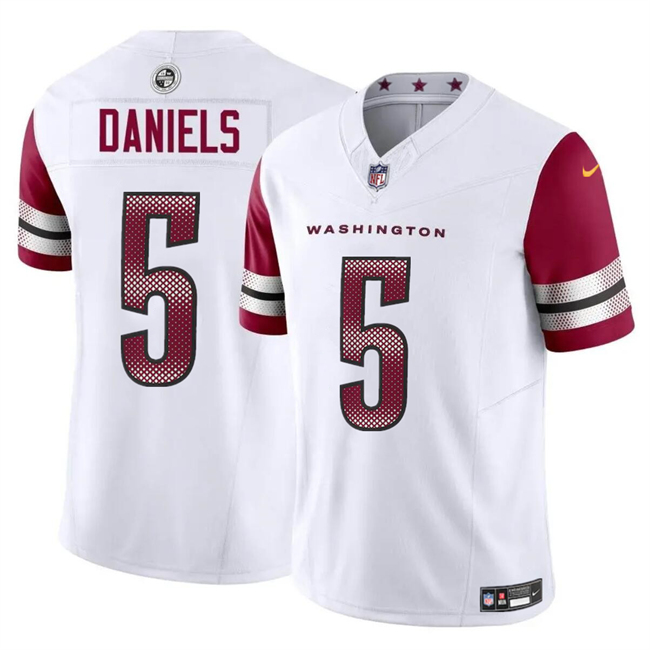 Men's Washington Commanders #5 Jayden Daniels White 2024 Draft F.U.S.E Vapor Limited Stitched Football Jersey Men's Washington Commanders #5 Jayden Daniels White 2024 Draft F.U.S.E Vapor Limited Stitched Football Jersey