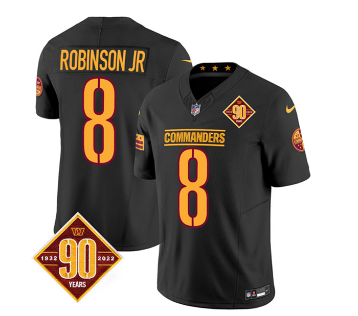 Men's Washington Commanders #8 Brian Robinson Black 2023 F.U.S.E. 90th Anniversary Vapor Limited Stitched Football Jersey Men's Washington Commanders #8 Brian Robinson Black 2023 F.U.S.E. 90th Anniversary Vapor Limited Stitched Football Jersey