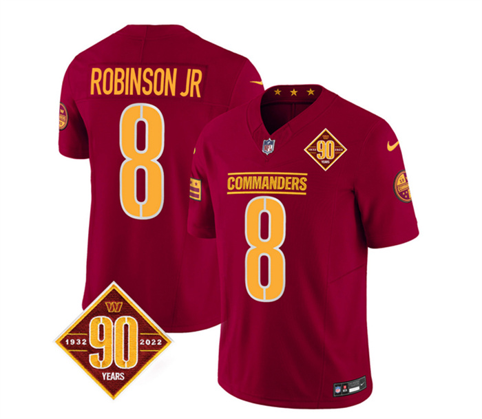 Men's Washington Commanders #8 Brian Robinson Burgundy 2023 F.U.S.E. 90th Anniversary Vapor Limited Stitched Football Jersey Men's Washington Commanders #8 Brian Robinson Burgundy 2023 F.U.S.E. 90th Anniversary Vapor Limited Stitched Football Jersey