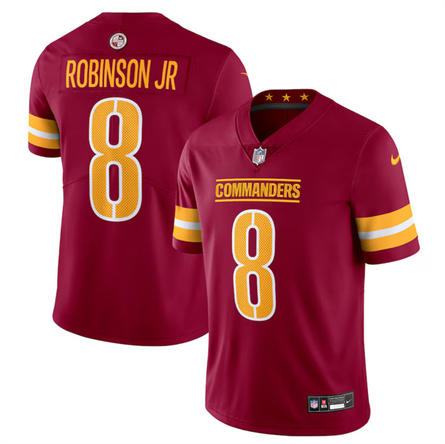 Men's Washington Commanders #8 Brian Robinson Jr Burgundy 2024 Vapor Limited Stitched Football Jersey Men's Washington Commanders #8 Brian Robinson Jr Burgundy 2024 Vapor Limited Stitched Football Jersey