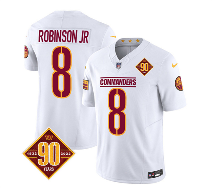 Men's Washington Commanders #8 Brian Robinson White 2023 F.U.S.E. 90th Anniversary Vapor Limited Stitched Football Jersey Men's Washington Commanders #8 Brian Robinson White 2023 F.U.S.E. 90th Anniversary Vapor Limited Stitched Football Jersey