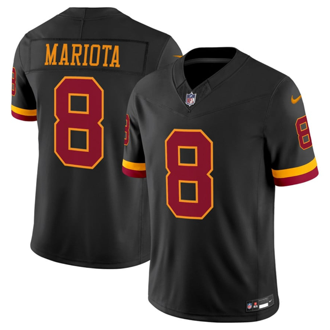 Men's Washington Commanders #8 Marcus Mariota Black 2026 F.U.S.E. Hail Raiser Alternate Vapor Limited Stitched Football Jersey Men's Washington Commanders #8 Marcus Mariota Black 2026 F.U.S.E. Hail Raiser Alternate Vapor Limited Stitched Football Jersey