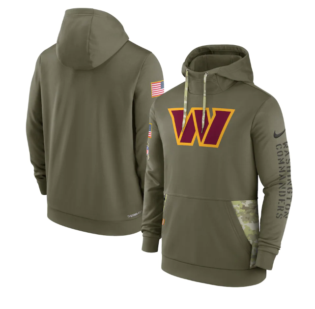 Men's Washington Commanders 2022 Olive Salute To Service Therma Performance Pullover Hoodie