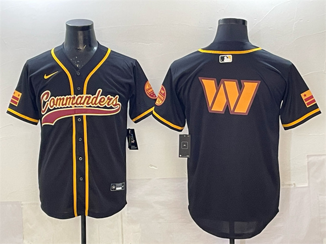 Men's Washington Commanders Team Big Logo Black Limited Stitched Baseball Jersey Men's Washington Commanders Team Big Logo Black Limited Stitched Baseball Jersey