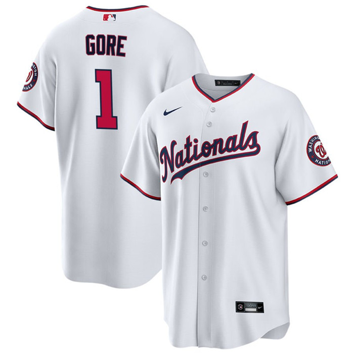 Men's Washington Nationals #1 MacKenzie Gore White Cool Base Stitched Baseball Jersey Men's Washington Nationals #1 MacKenzie Gore White Cool Base Stitched Baseball Jersey