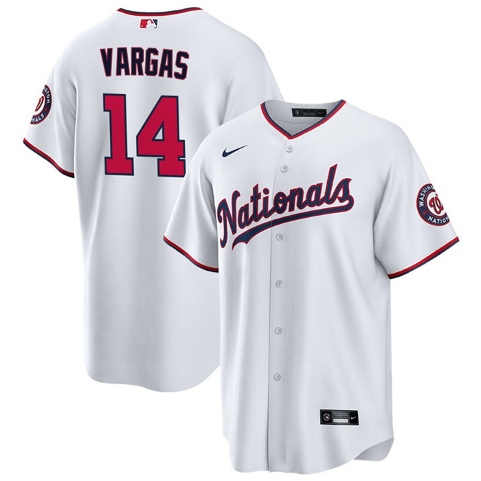 Men's Washington Nationals #14 Ildemaro Vargas White Cool Base Stitched Baseball Jersey Men's Washington Nationals #14 Ildemaro Vargas White Cool Base Stitched Baseball Jersey