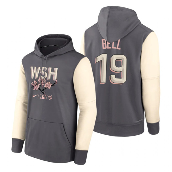 Men's Washington Nationals #19 Josh Bell 2022 Grey City Connect Cherry Blossom Print Hoodie Men's Washington Nationals #19 Josh Bell 2022 Grey City Connect Cherry Blossom Print Hoodie