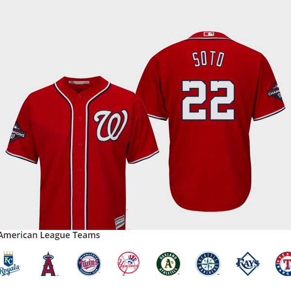 Men's Washington Nationals #22 Juan Soto 2019 World Series Champions Cool Base Alternate Red Jersey Men's Washington Nationals #22 Juan Soto 2019 World Series Champions Cool Base Alternate Red Jersey