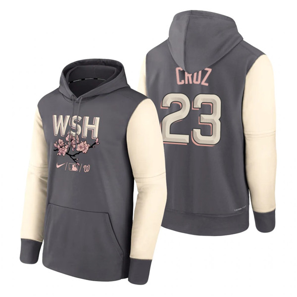 Men's Washington Nationals #23 Nelson Cruz 2022 Grey City Connect Cherry Blossom Print Hoodie Men's Washington Nationals #23 Nelson Cruz 2022 Grey City Connect Cherry Blossom Print Hoodie