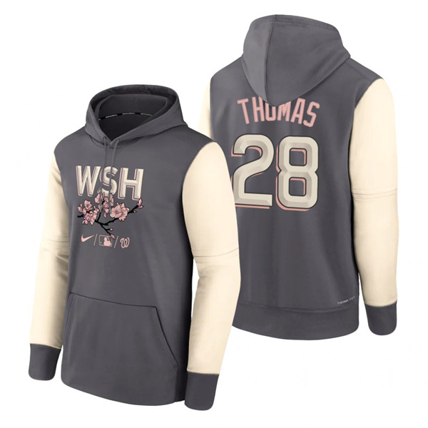 Men's Washington Nationals #28 Lane Thomas 2022 Grey City Connect Cherry Blossom Print Hoodie Men's Washington Nationals #28 Lane Thomas 2022 Grey City Connect Cherry Blossom Print Hoodie