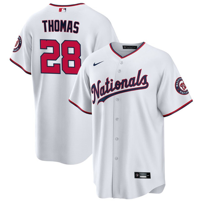 Men's Washington Nationals #28 Lane Thomas White Cool Base Stitched Baseball Jersey Men's Washington Nationals #28 Lane Thomas White Cool Base Stitched Baseball Jersey