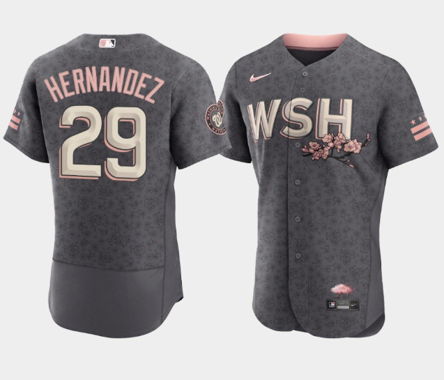 Men's Washington Nationals #29 Yadiel Hernandez 2022 Grey City Connect Cherry Blossom Flex Base Stitched MLB Jersey Men's Washington Nationals #29 Yadiel Hernandez 2022 Grey City Connect Cherry Blossom Flex Base Stitched MLB Jersey