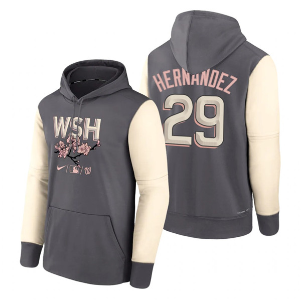 Men's Washington Nationals #29 Yadiel Hernandez 2022 Grey City Connect Cherry Blossom Print Hoodie Men's Washington Nationals #29 Yadiel Hernandez 2022 Grey City Connect Cherry Blossom Print Hoodie