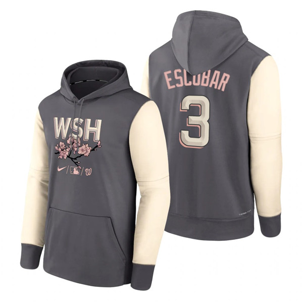 Men's Washington Nationals #3 Alcides Escobar 2022 Grey City Connect Cherry Blossom Print Hoodie Men's Washington Nationals #3 Alcides Escobar 2022 Grey City Connect Cherry Blossom Print Hoodie