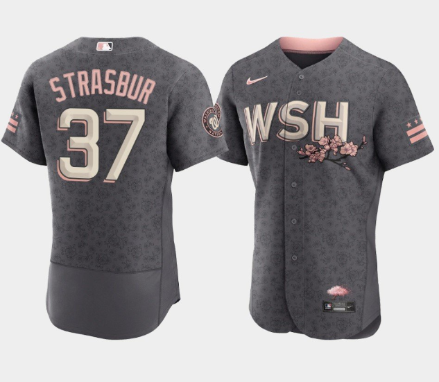 Men's Washington Nationals #37 Stephen Strasburg 2022 Grey City Connect Cherry Blossom Flex Base Stitched MLB Jersey Men's Washington Nationals #37 Stephen Strasburg 2022 Grey City Connect Cherry Blossom Flex Base Stitched MLB Jersey