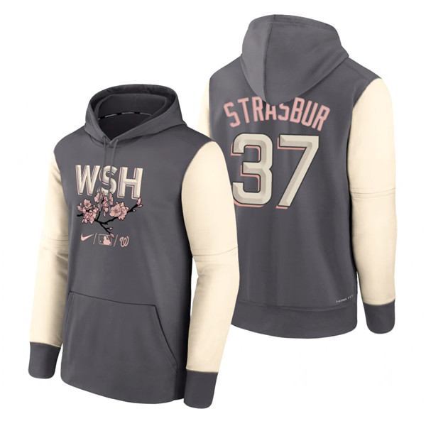 Men's Washington Nationals #37 Stephen Strasburg 2022 Grey City Connect Cherry Blossom Print Hoodie Men's Washington Nationals #37 Stephen Strasburg 2022 Grey City Connect Cherry Blossom Print Hoodie