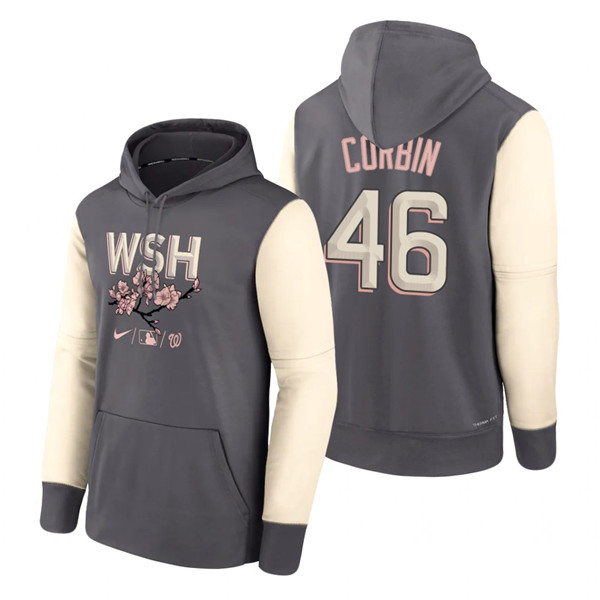 Men's Washington Nationals #46 Patrick Corbin 2022 Grey City Connect Cherry Blossom Print Hoodie Men's Washington Nationals #46 Patrick Corbin 2022 Grey City Connect Cherry Blossom Print Hoodie