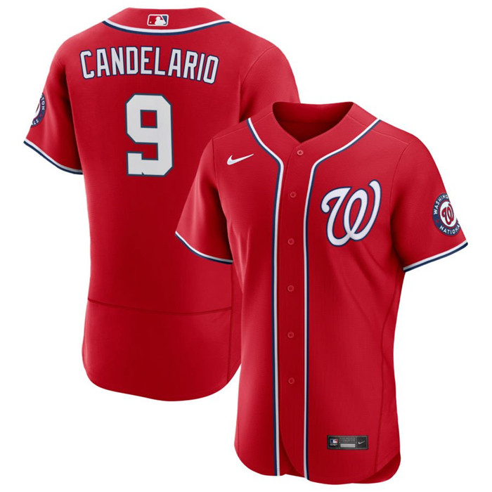 Men's Washington Nationals #9 Jeimer Candelario Red Flex Base Stitched MLB Jersey Men's Washington Nationals #9 Jeimer Candelario Red Flex Base Stitched MLB Jersey
